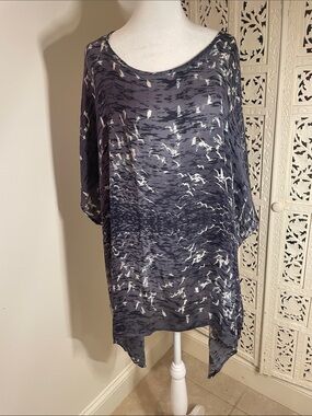 JUMA  SILK Navy Bird-Print OVERSIZE Tunic